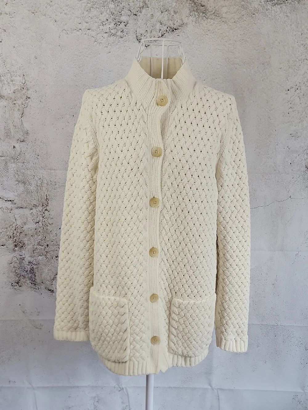 J.Jill Cream Button-Up Basket Weave Knit Sweater Cardigan Womens Size S